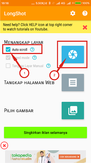 Tampilan antarmuka awal aplikasi LongShot.