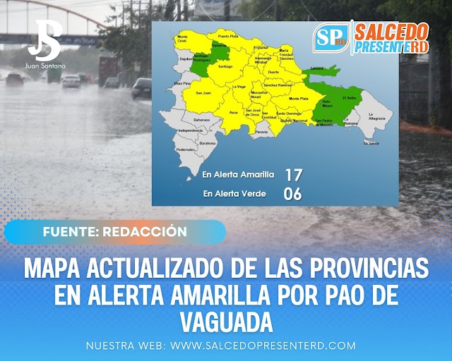 Mapa actualizado de las provincias en alerta amarilla por paso de vaguada
