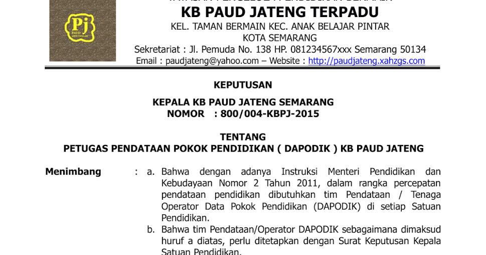 Contoh Surat Tugas Operator Paud - Surat 35