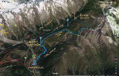 Tracks of hike from Courmayeur to Rifugio Bonatti.