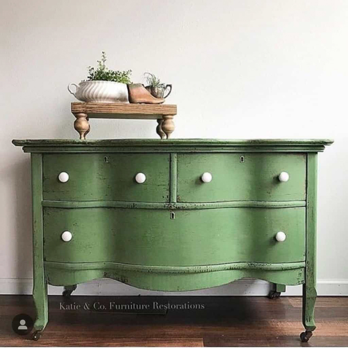 Chippy green antique dresser