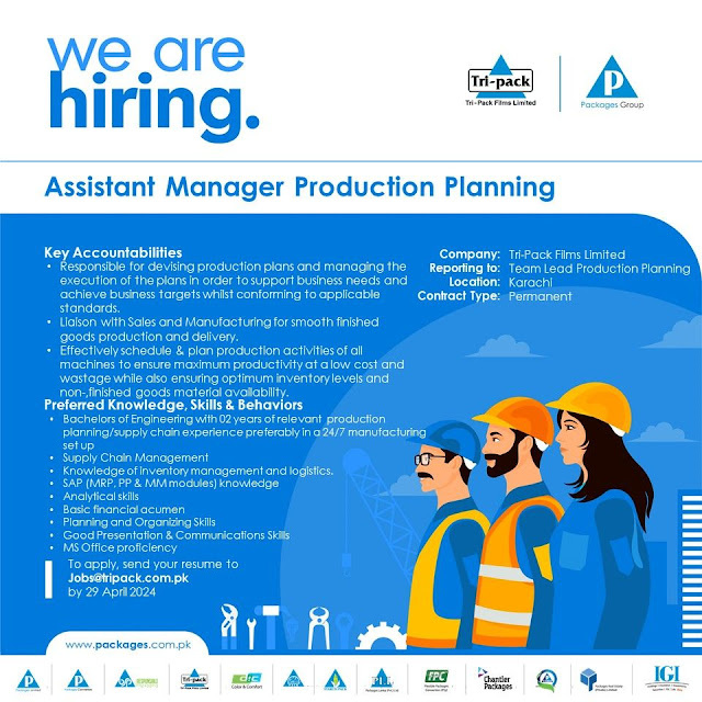 Tri Pack Films Limited Latest Jobs in Karachi Assistant Manager Production Planning 2024