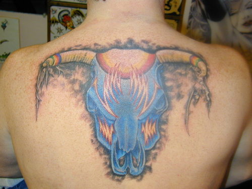 lighting bolt tattoos. Blue mask with lightning bolt