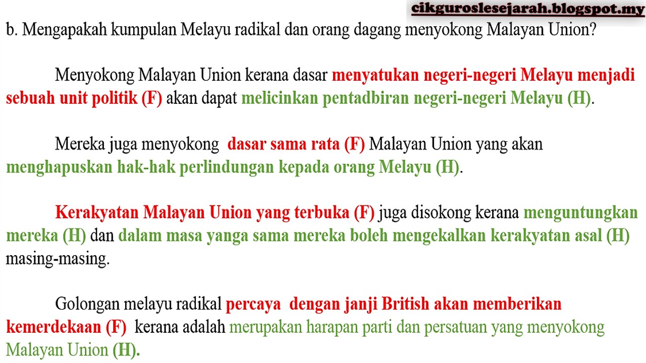 Soalan Esei Sejarah Tingkatan 5 Bab 4 Malayan Union 