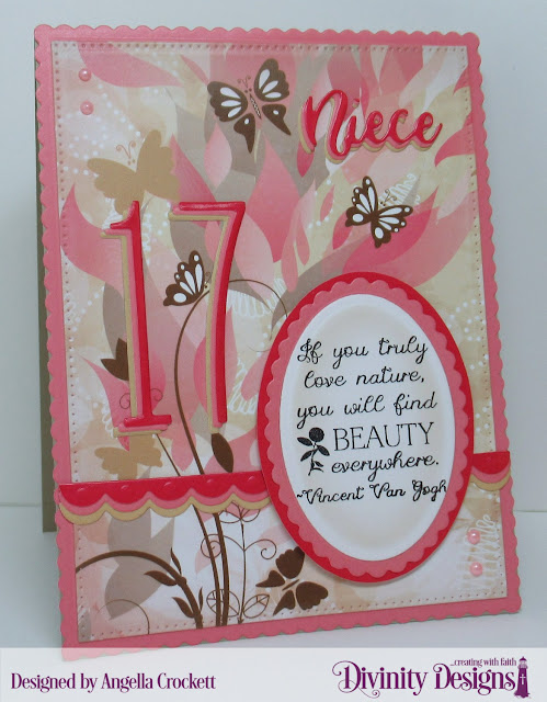 Divinity Designs: Long and Lean Numbers Dies, Family Names 3 Dies, Scalloped Rectangles Dies, Pierced Rectangles Dies, Scalloped Ovals Dies, Ovals Dies, Beautiful Blooms Paper Pad, Bitty Borders Dies, NCC Find Beauty, Card Designer Angie Crockett