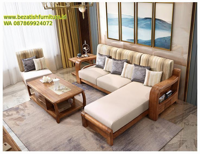 sofa kayu jati model kursi sudut minimalis modern elegan khas asli Jepara