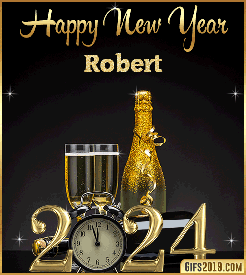 Champagne Bottles Glasses New Year 2024 gif for Robert