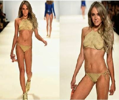 Imogen Anthony Strutting a Sand Body Painted Bikini at Fashion