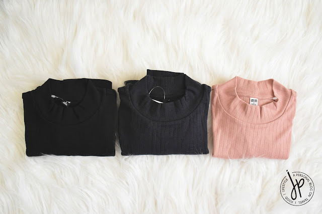 Uniqlo Ribbed High Neck shirts in black, navy and pink