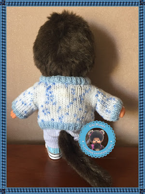 Pull moucheté bleu pour Kiki et Monchhichi - tricot - vêtement - vintage