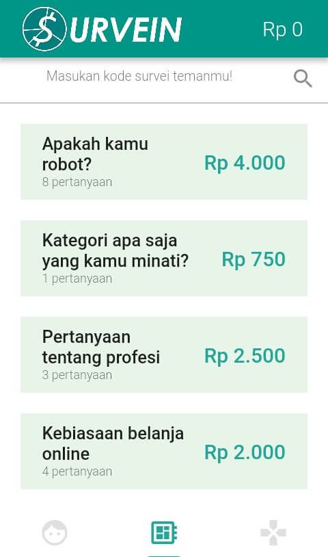 Misi yang pertama yaitu menyelesaikan Survey yang telah disediakan oleh pihak Survein.