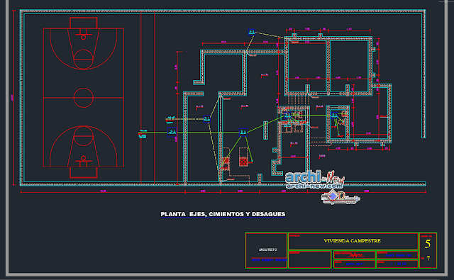 One family housing rural in AutoCAD 