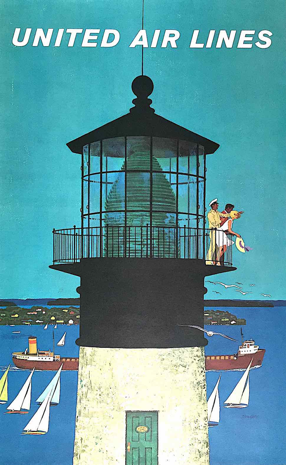 a Stan Galli illustration of people looking from a lighthouse