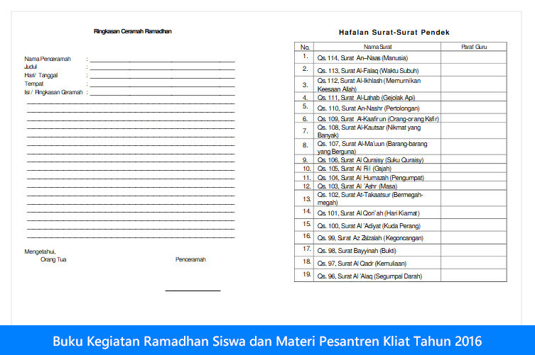 Buku Kegiatan Ramadhan Siswa dan Materi Pesantren Kilat 