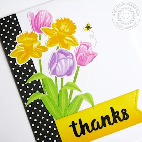 Sunny Studio Stamps: Tulip & Daffodil Spring Bouquet Thank You Card by Mendi Yoshikawa
