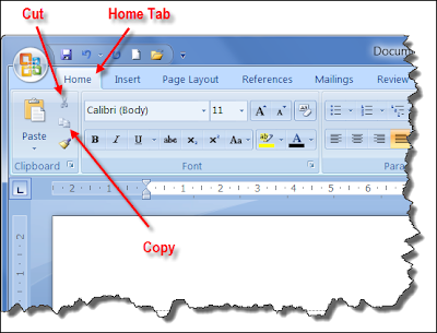 Home Tab & Cut, Copy and Paste Buttons