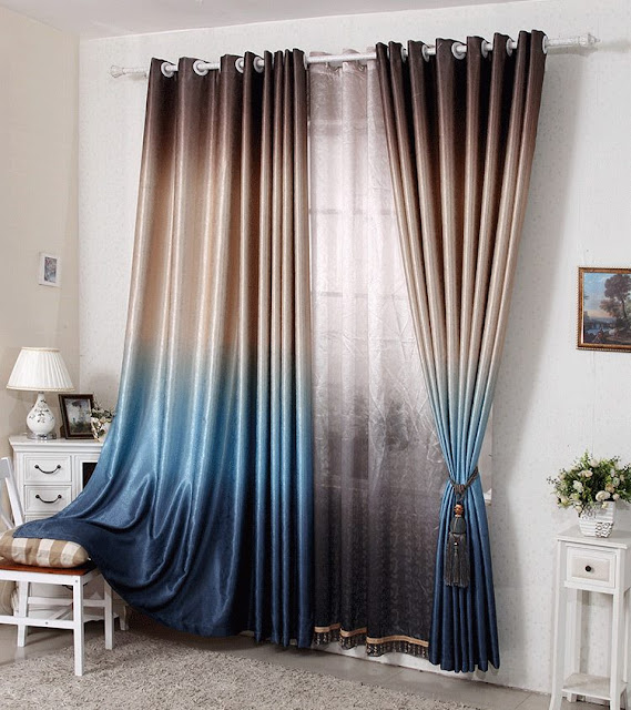 Three toned modern window curtains with tussles