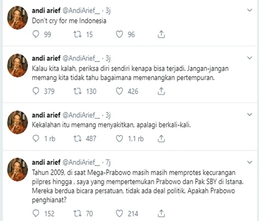 Sindiran Menohok Andi Arief ke Prabowo, “Kekalahan Itu Menyakitkan, Apalagi Berkali-kali”