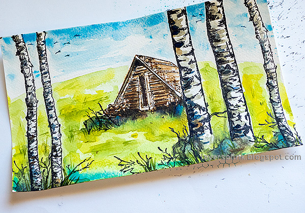 Layers of ink Birch Forest Scenic Stamping Watercolor Tutorial by Anna-Karin Evaldsson.