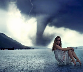 Women storm models, weather tornadoes photo manipulations