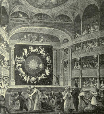 The Proscenium of the English Opera House (The Lyceum)  as it appeared on March 21 1817 with Walker's Exhibition, the   Eidouranian from The Lyceum and Henry Irvine by A Brereton (1903)