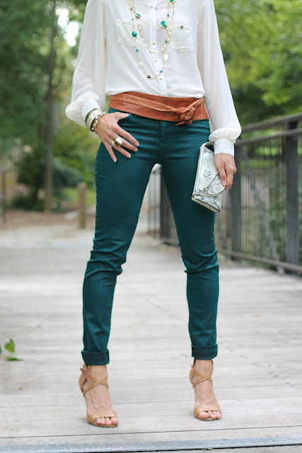 Waxed Jeans, Blouse, Ada Leather Wrap Belt from Lipp Boutique, Head Scarf, Cole Haan Air Mirella Sandals, Melinda Maria Cocktail Ring, Tiffany Ring, Diamonds Direct, the Queen City Style