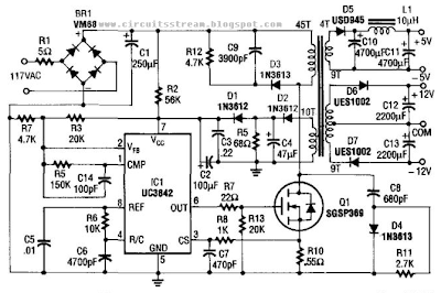 5v And 12V Ac Powered Switching Supply Circuit Diagram