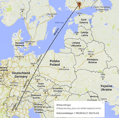 1983km linnuntietä Milanosta Kauniaisten kerholle