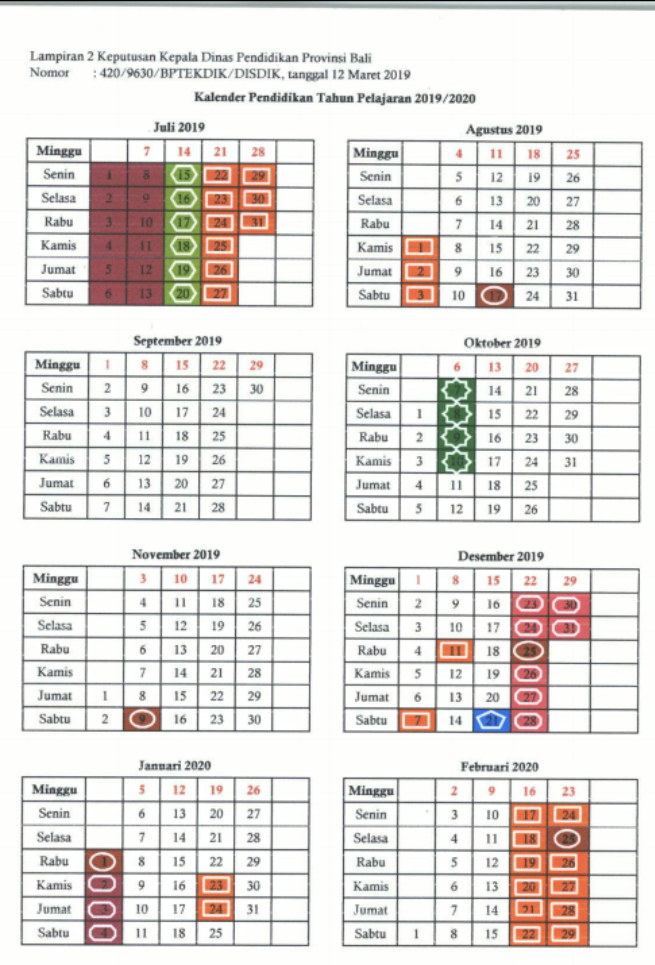  Kalender Pendidikan adalah pengaturan waktu untuk kegiatan pembelajaran siswa selama satu KALENDER PENDIDIKAN PROVINSI BALI TAHUN PELAJARAN 2019/2020