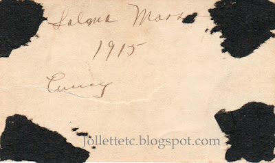 Back of photo of woman with poodle 1915 http://jollettetc.blogspot.com