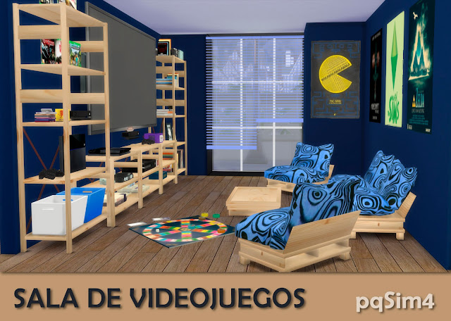 Detalle sala videojuegos sims 4 custom content azul