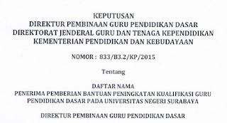 Pengumuman Penerima Beasiswa Bantuan Peningkatan Kualifikasi Guru P2TK Dikdas DI UNESA, UNM