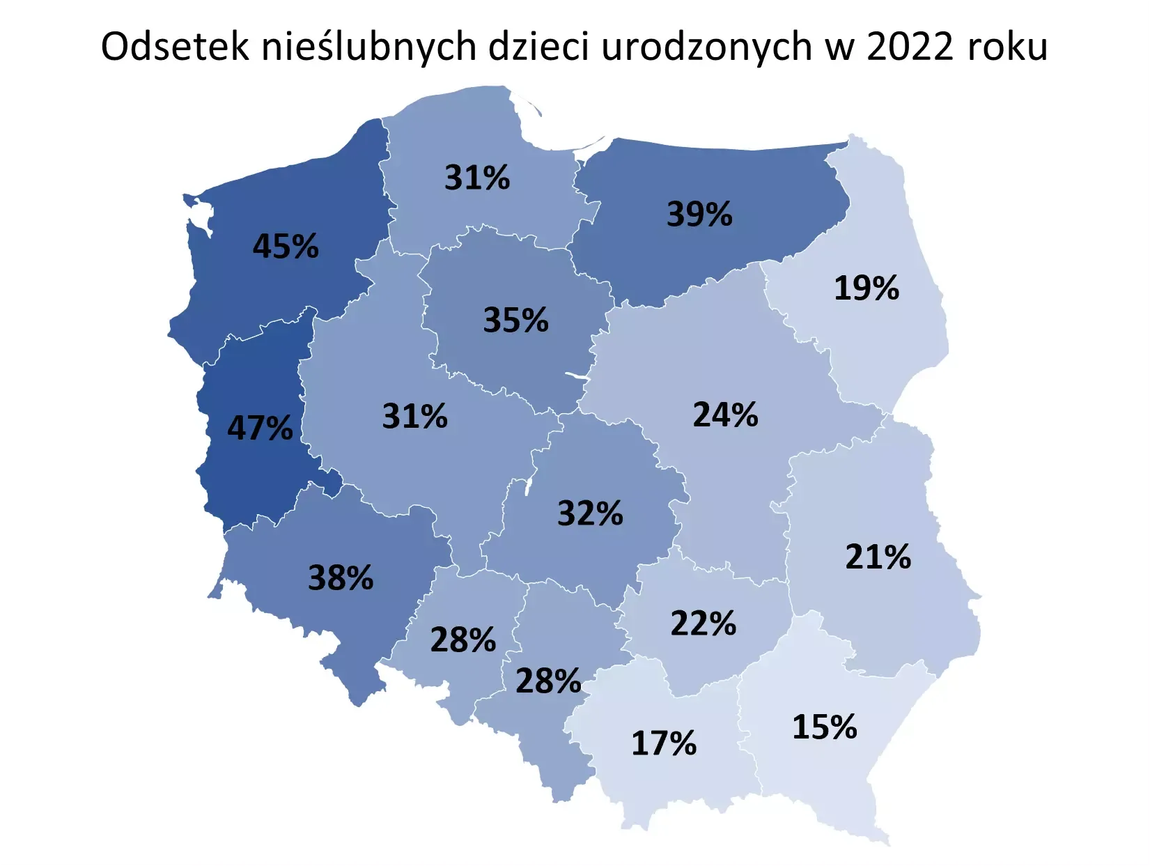 Mapa pokazuje gdzie w Polsce rodzi się najwięcej nieślubnych dzieci