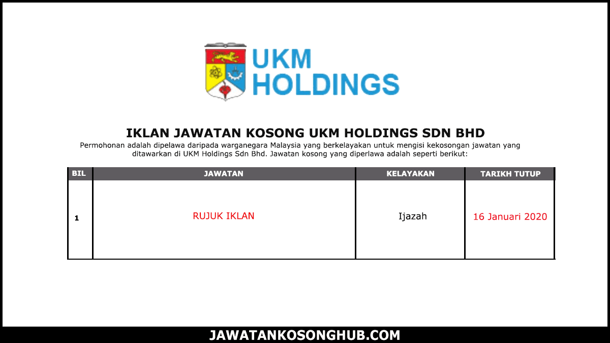 Jawatan Kosong Terkini UKM Holdings Sdn Bhd