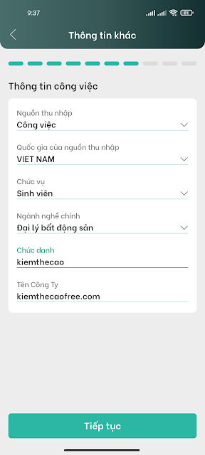 KBank điền thông tin thêm