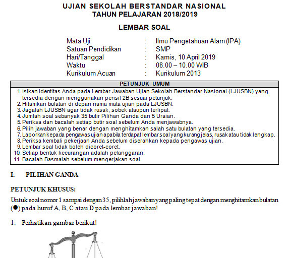 Soal Usbn Ipa Smp 2018 Kurikulum 2013