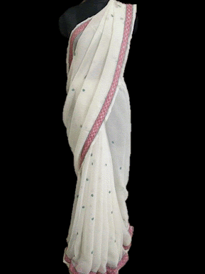 White Lucknowi Saree