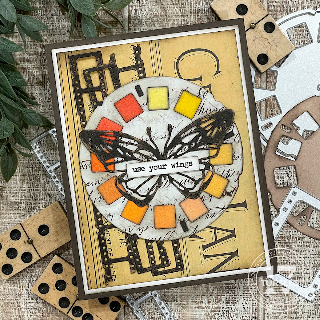 Yellow View Master Rainbow Card Set by Juliana Michaels featuring the Tim Holtz Vault Picture Show Die Set