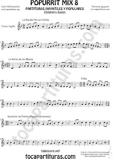  Mix 8 Partitura de Tuba Elicón (o Bajo Metal) La Escaleritas con Notas, La Reina de los Mares, Polka Popurrí 8 Sheet Music for Tuba Music Scores   Mix 8 Partitura de Corno Inglés La Escaleritas con Notas, La Reina de los Mares, Polka Popurrí 8 Sheet Music for English Horn Music Scores