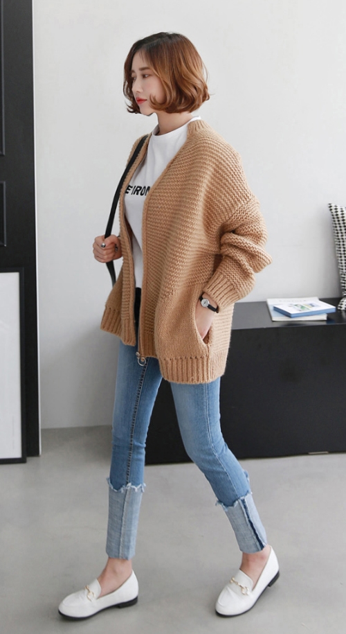 Zip-Front Knit Cardigan