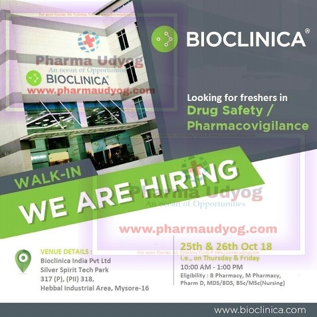 Bioclinica | Walk-In for Science Freshers & Experienced | 25th &26th October 2018 | Mysore
