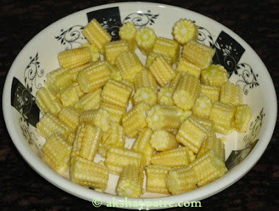 chopped baby corns for making bay corn pakoda