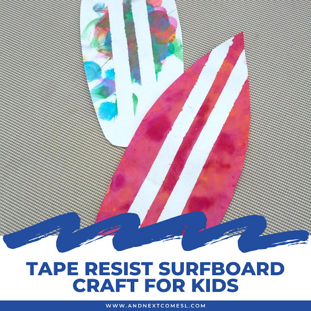 Tape resist surfboard craft for toddlers and preschoolers