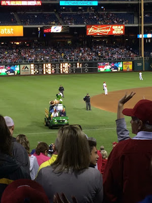 Phillie Phanatic and his hot dog launcher