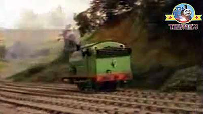 Percy engine striate through King Edward train station up the top of Island of Sodor Gordon's hill