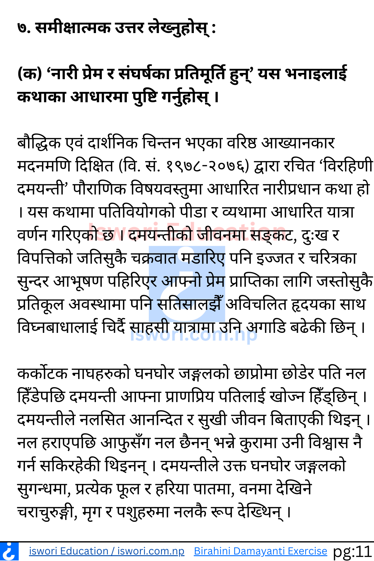 Birahini Damayanti Exercise, Summary Class 12 Nepali Unit 2