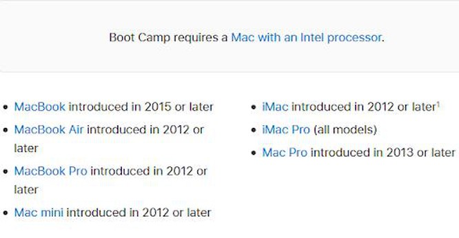 Danh sách những dòng máy Mac có thể chạy Windows