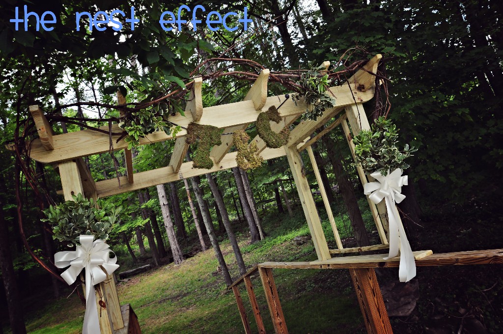 My dad welded the letters to a metal bar so it could hang from the pergola