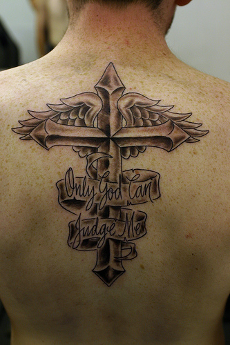 cross tattoo with ribbon. Cool Cross tattoos with Wings for Man