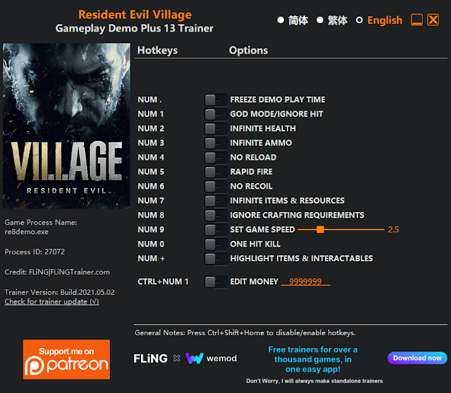 แจกโหลดโปร Resident Evil Village Hack